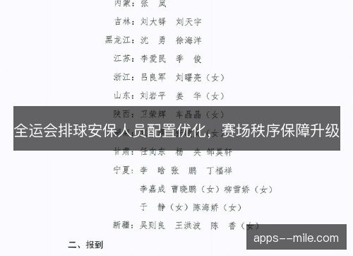 全运会排球安保人员配置优化,赛场秩序保障升级 全运会排球安保人员配置优化,赛场秩序保障升级